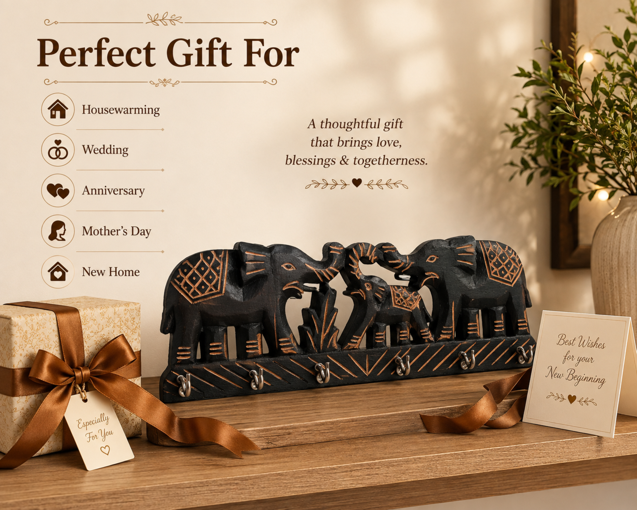 elephant family mango wood key hanger (8) elephant family mango wood key hanger (8)
